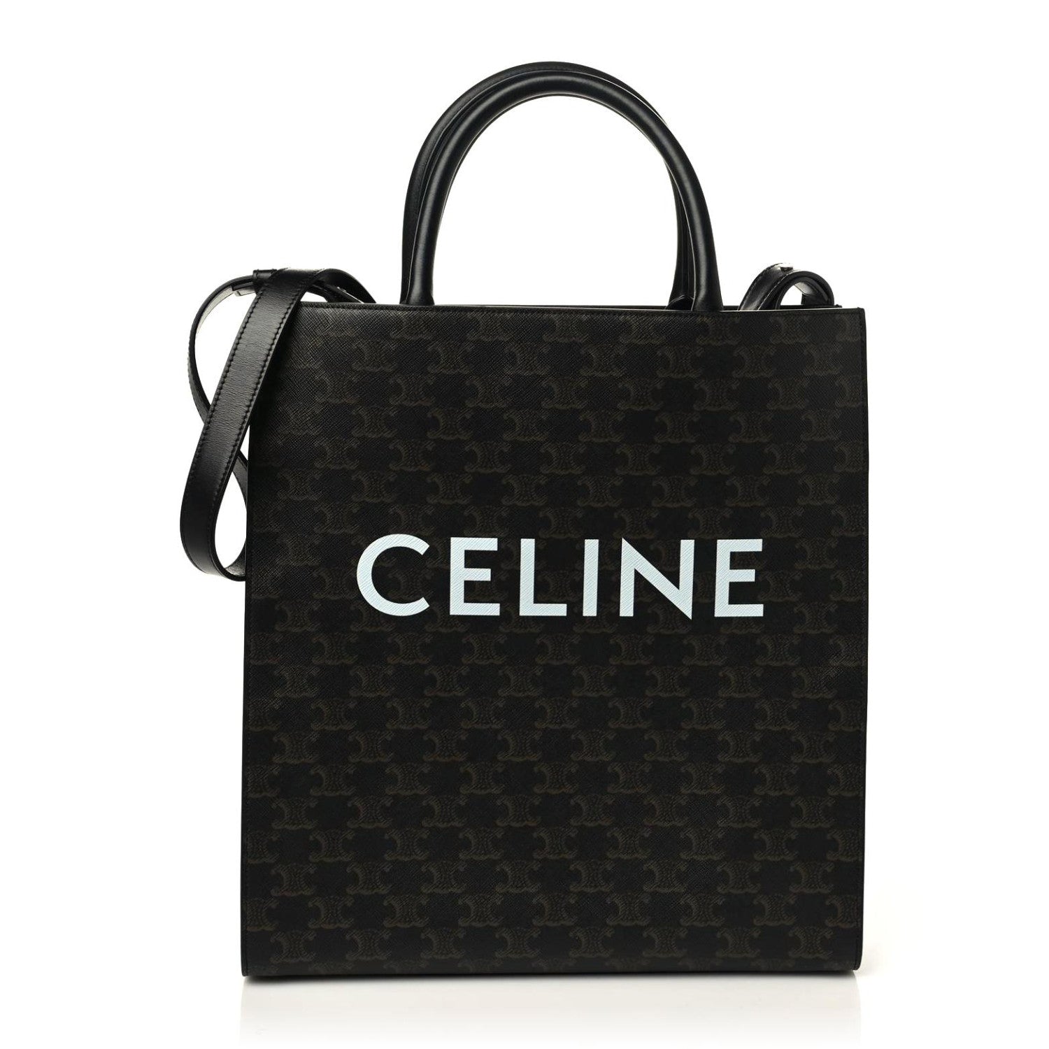 Celine Triomphe Canvas Calfskin Medium Vertical Cabas Black 1 of 7