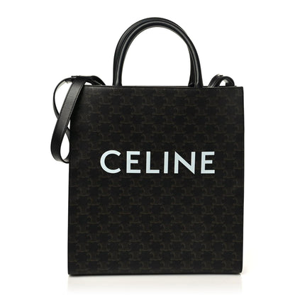 Celine Triomphe Canvas Calfskin Medium Vertical Cabas Black 1 of 7