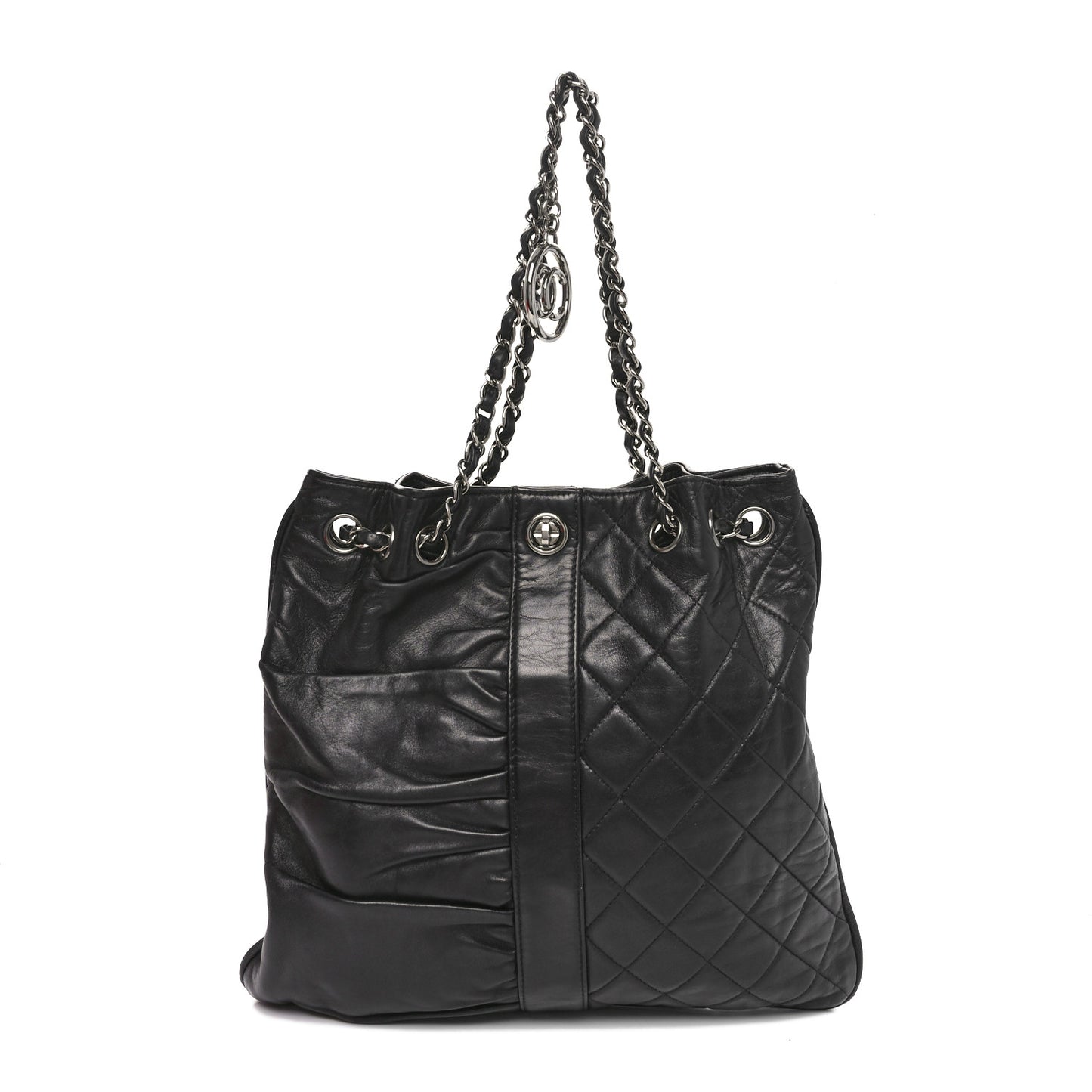Lambskin Quilted Pile Ou Face Drawstring Bag Black