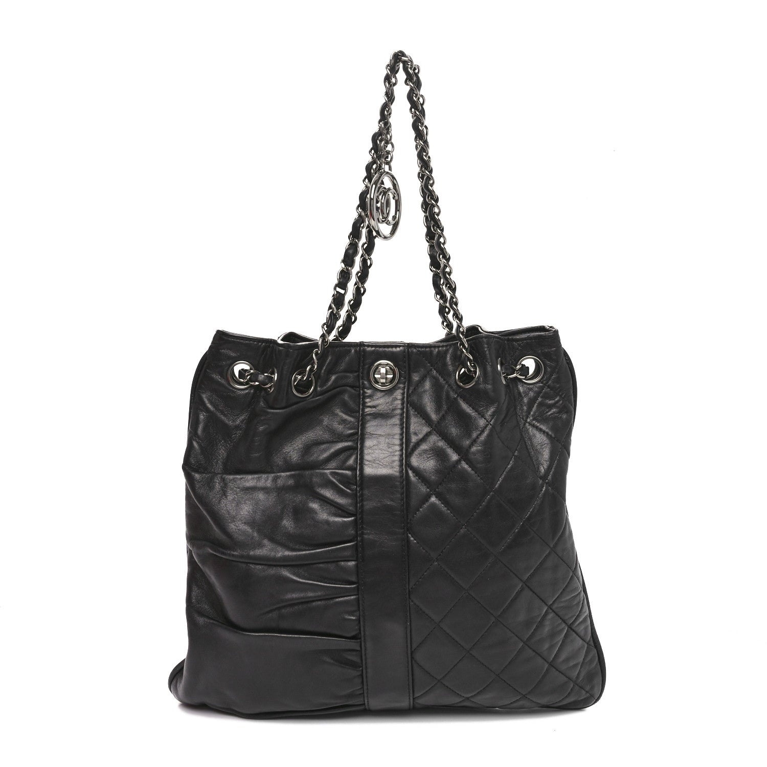Chanel Lambskin Quilted Pile Ou Face Drawstring Bag Black 1 of 10
