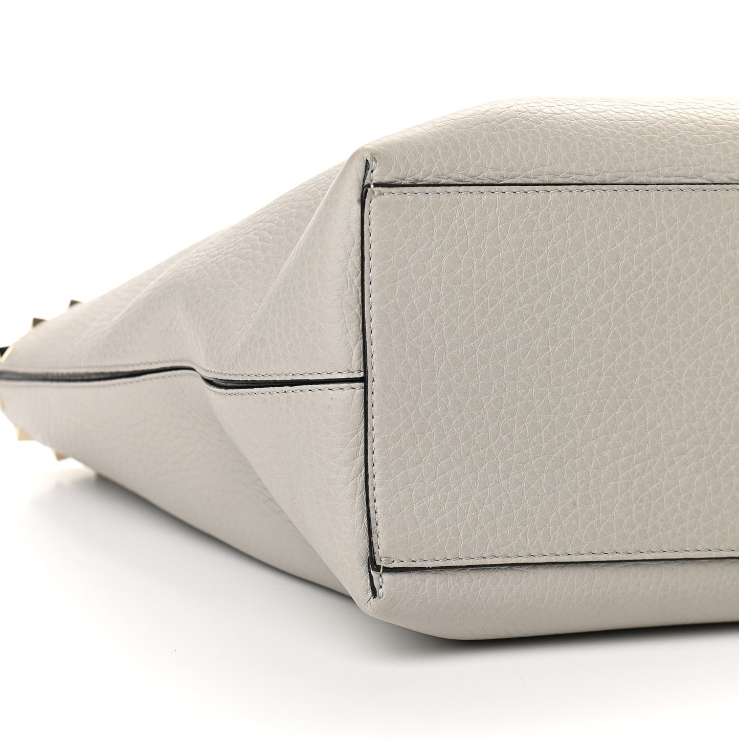 Grained Calfskin Rockstud Shoulder Tote Pastel Grey