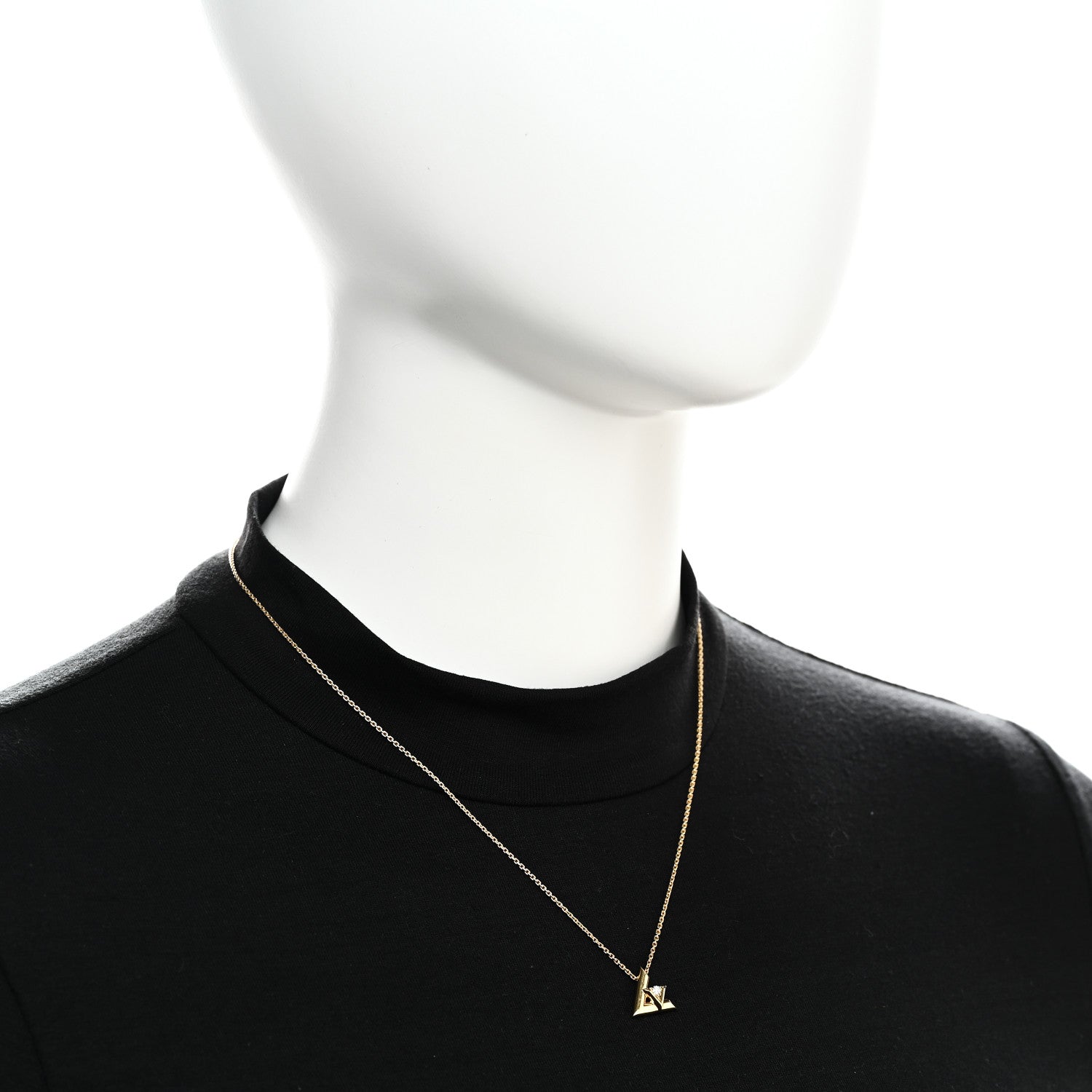 Louis Vuitton 18K Yellow Gold Diamond Small LV Volt One Pendant Necklace 2 of 6