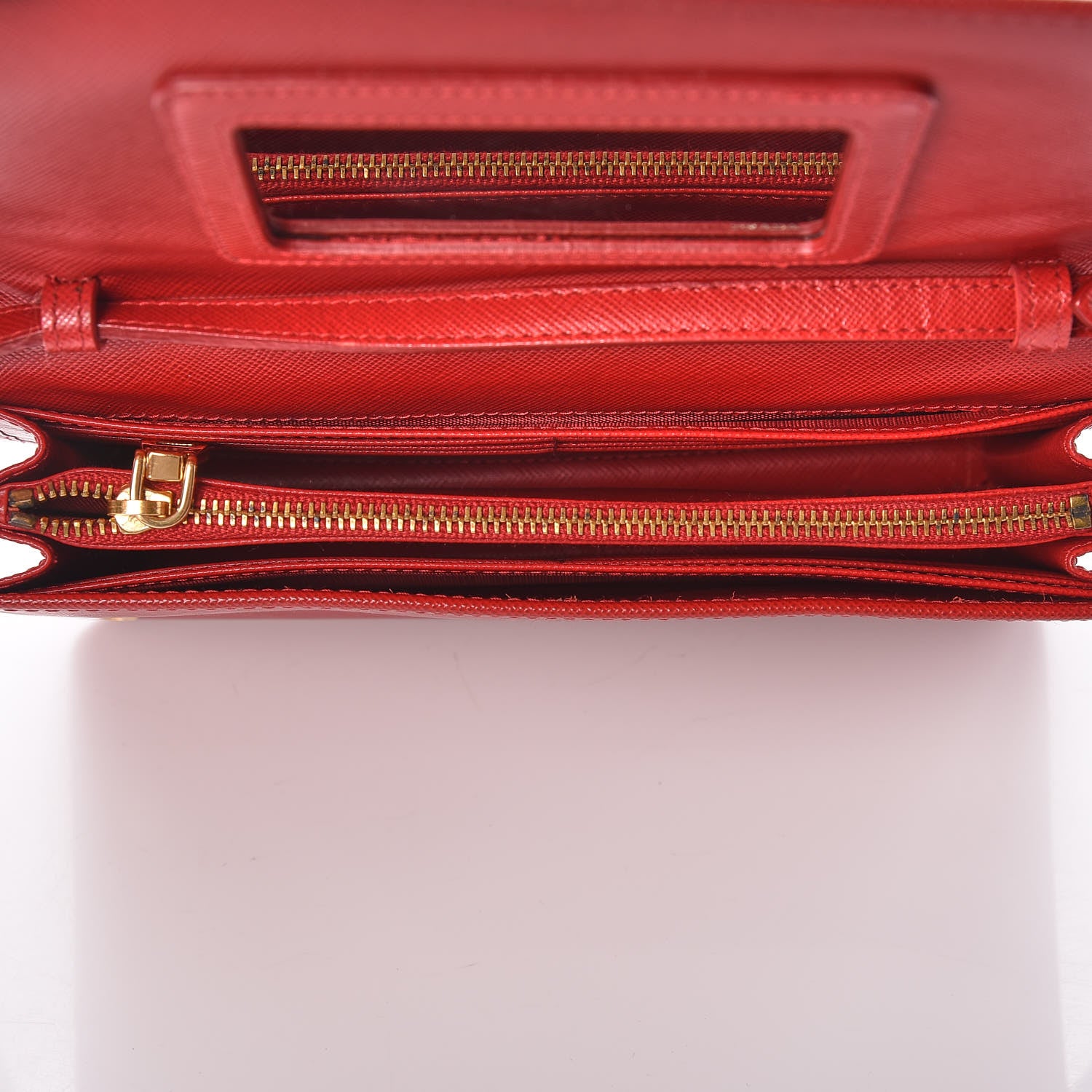 Prada Saffiano Metal Flap Wallet With Strap Fuoco 5 of 9
