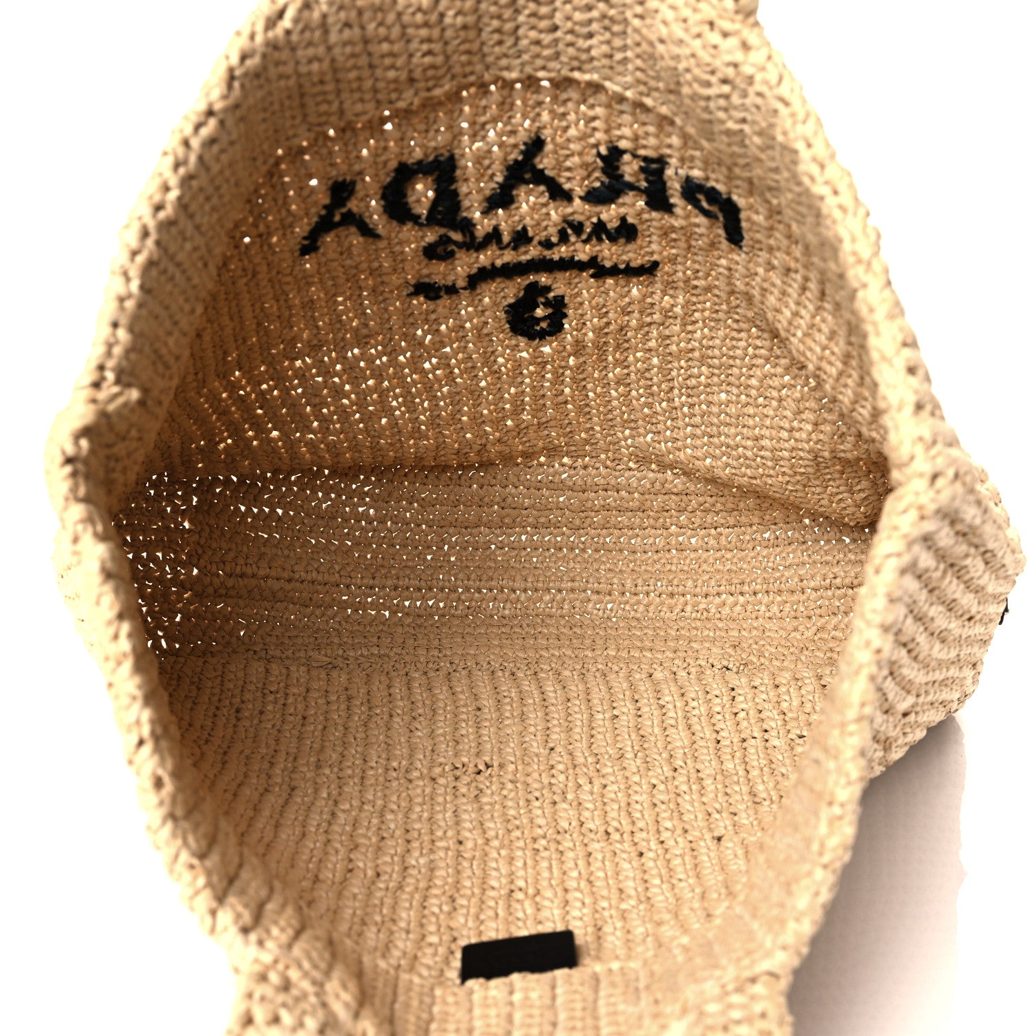 Prada Yarn Raffia Effect Crochet Embroidered Logo Tote Naturale 5 of 10
