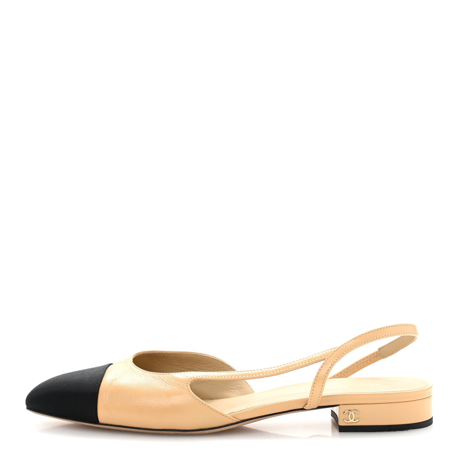 Chanel Goatskin Grosgrain Cap Toe CC Slingback Sandals 40 Beige Black 1 of 10