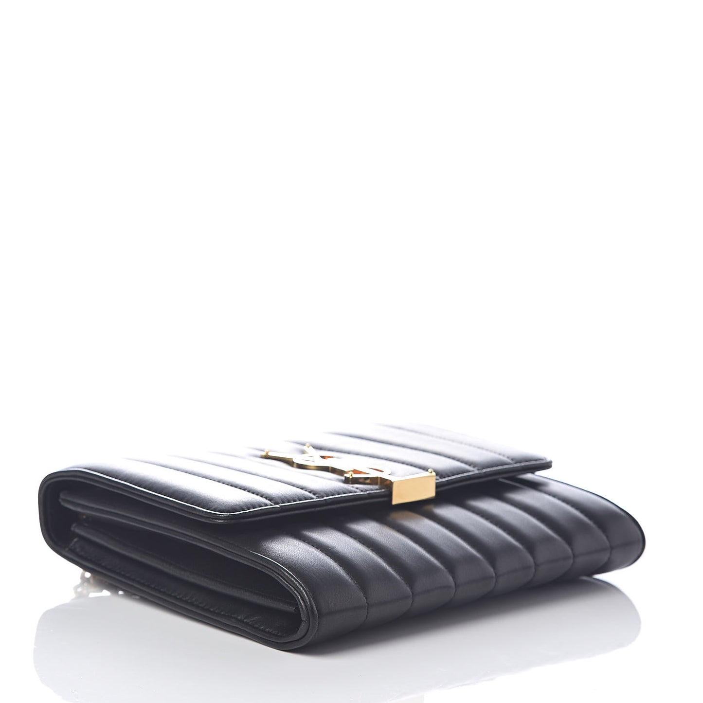 Lambskin Matelasse Monogram Vicky Chain Wallet Black