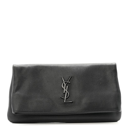 Saint Laurent Grain De Poudre West Hollywood Monogram Fold Over Clutch Black 1 of 9