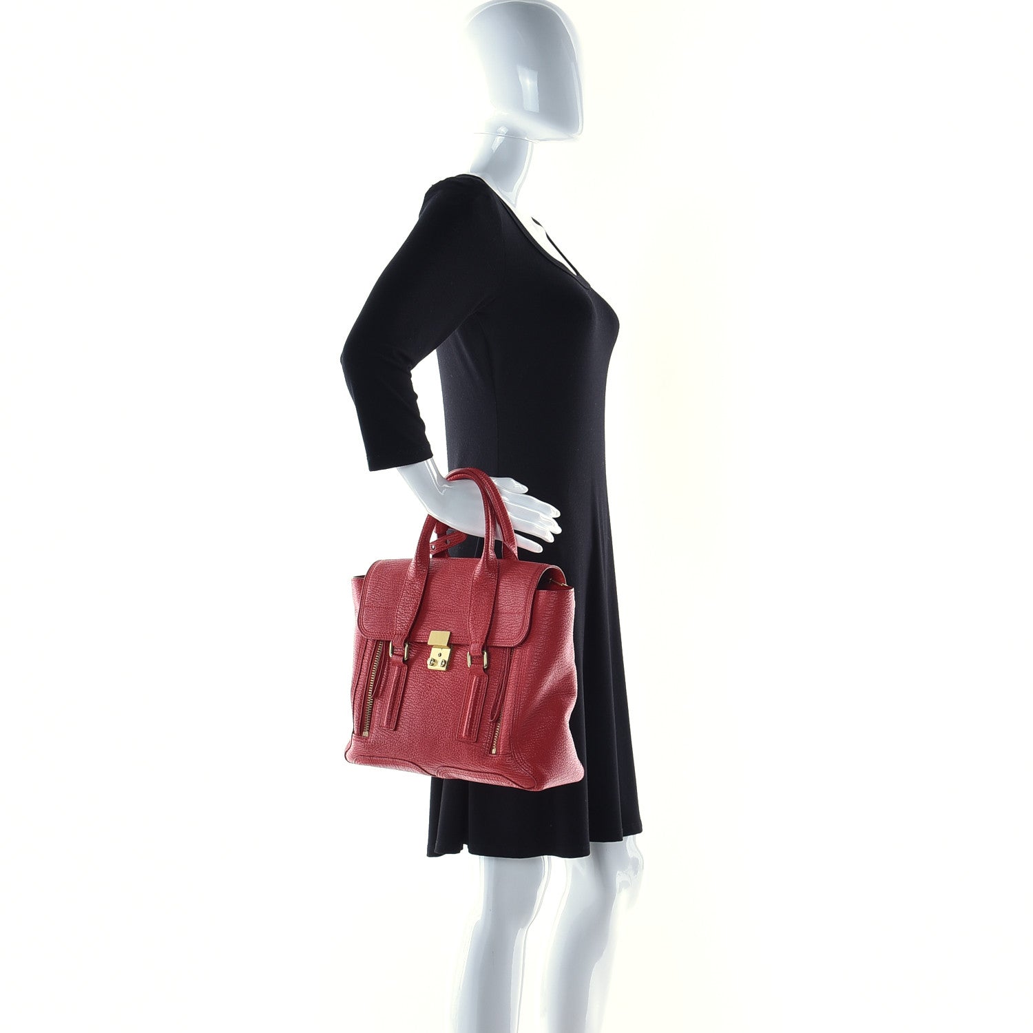 3.1 Phillip Lim Textured Calfskin Medium Pashli Satchel Red 2 of 13