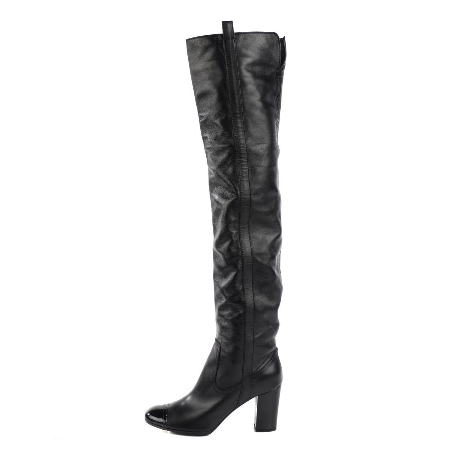 Lambskin Patent Cap Toe Over The Knee Boots 40 Black