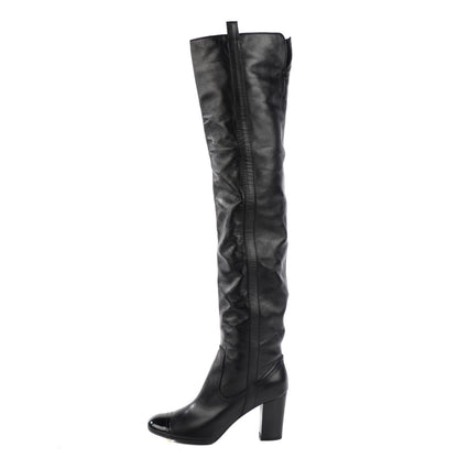 Chanel Lambskin Patent Cap Toe Over The Knee Boots 40 Black 1 of 7