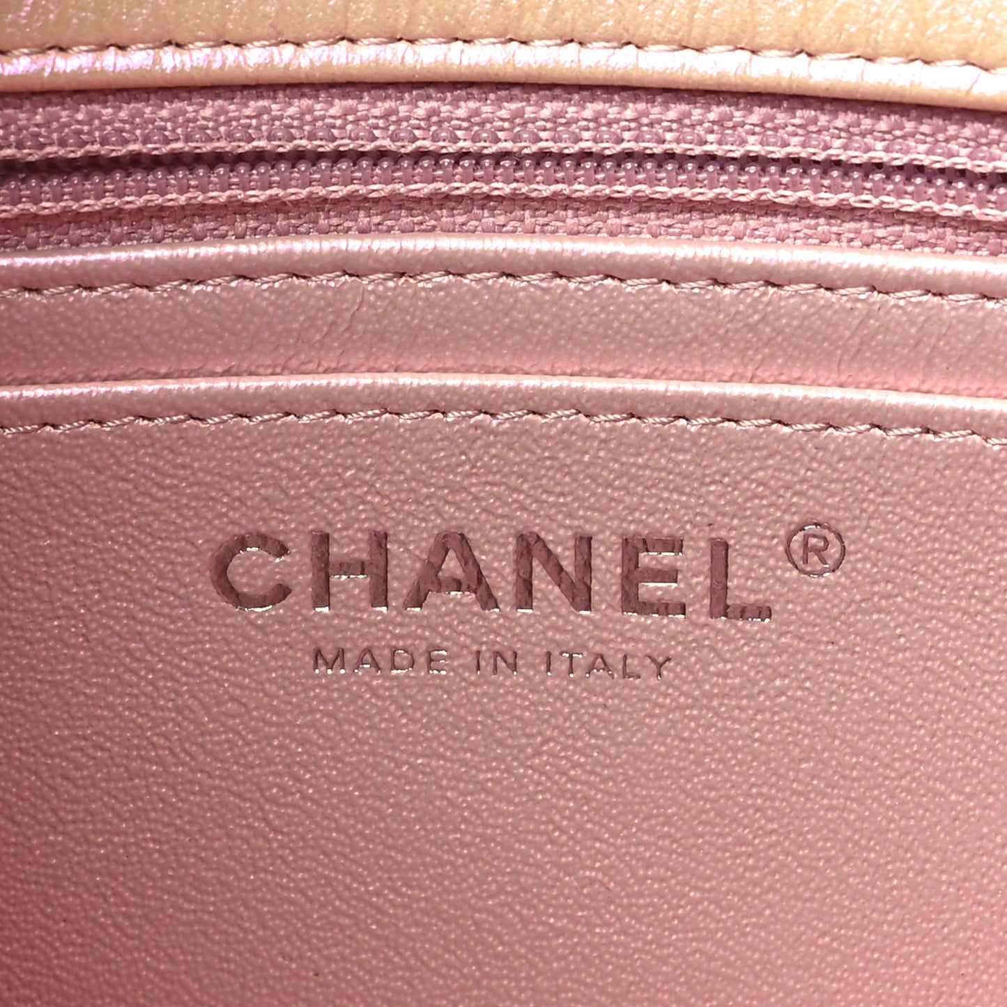 Iridescent Calfskin Quilted Mini Rectangular Flap Pink