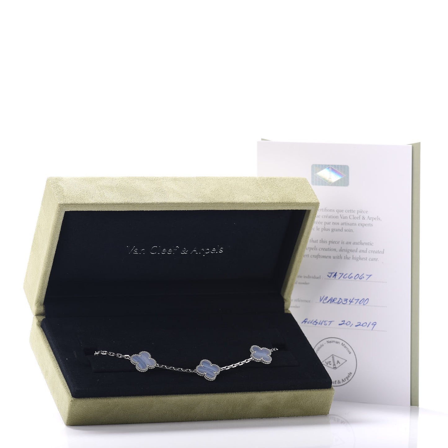 18K White Gold Chalcedony 5 Motifs Vintage Alhambra Bracelet