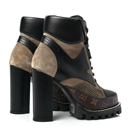 Louis Vuitton Suede Calfskin Monogram Star Trail Ankle Boots 38 Khaki 4 of 9
