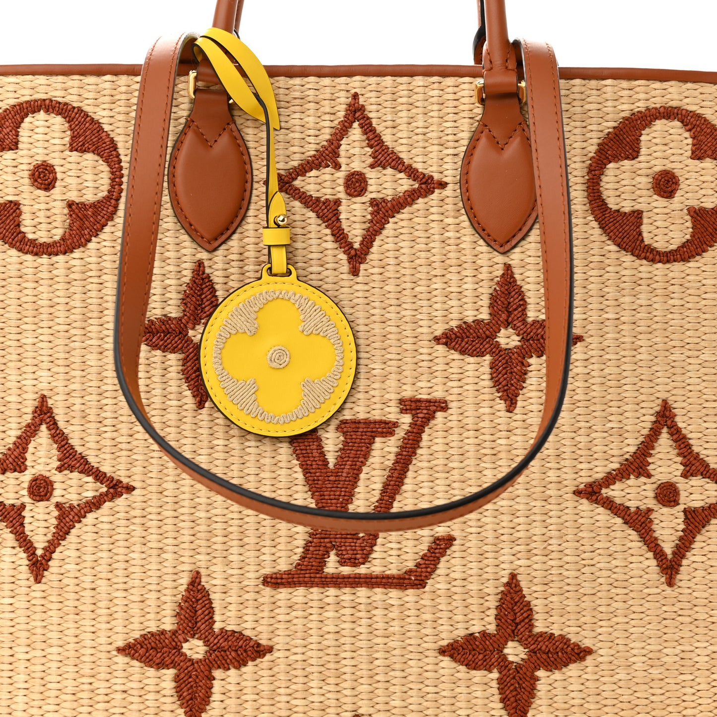 Raffia Calfskin Monogram Giant Onthego GM Tan