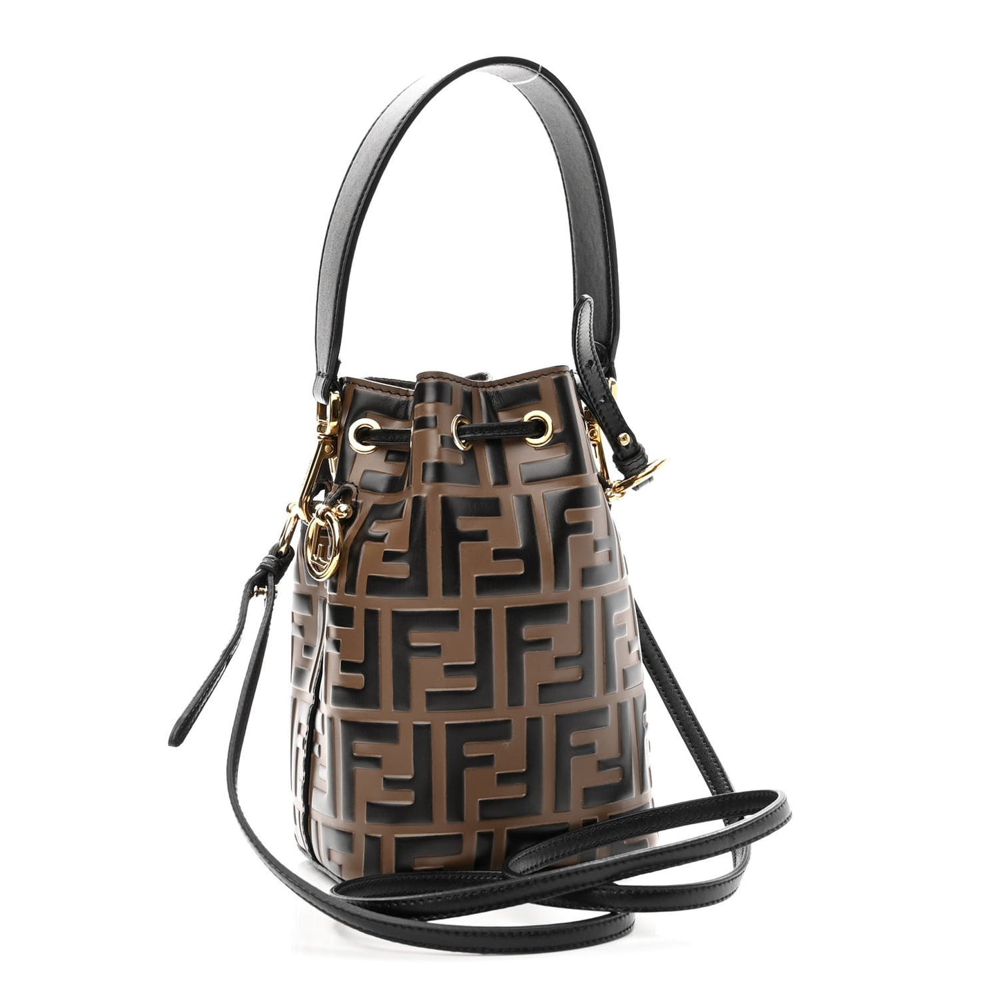 Vitello Liberty F is Fendi Bi-Color FF 1974 Embossed Mini Mon Tresor Bucket Bag Maya Black
