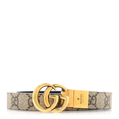 Gucci Calfskin GG Supreme Monogram Double G Reversible 20mm Belt 95 38 Beige Ebony Black 1 of 6