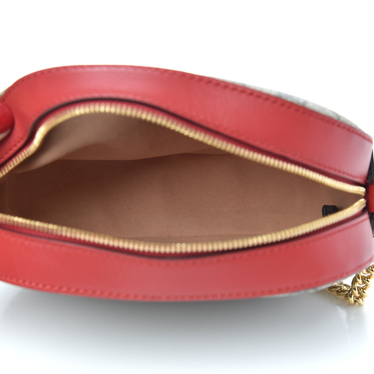 GG Supreme Monogram Kingsnake Heart Embroidered Mini Chain Shoulder Bag Beige Hibiscus Red