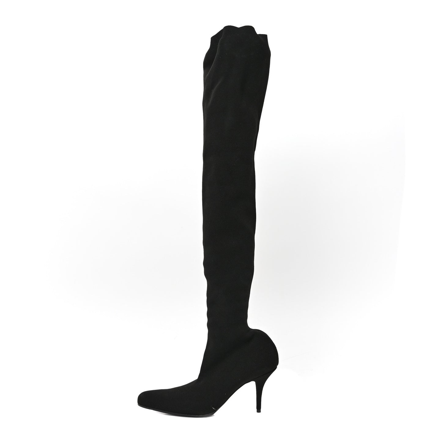 Crepe Jersey Pointed Toe Knife Thigh High Boots 40 Black