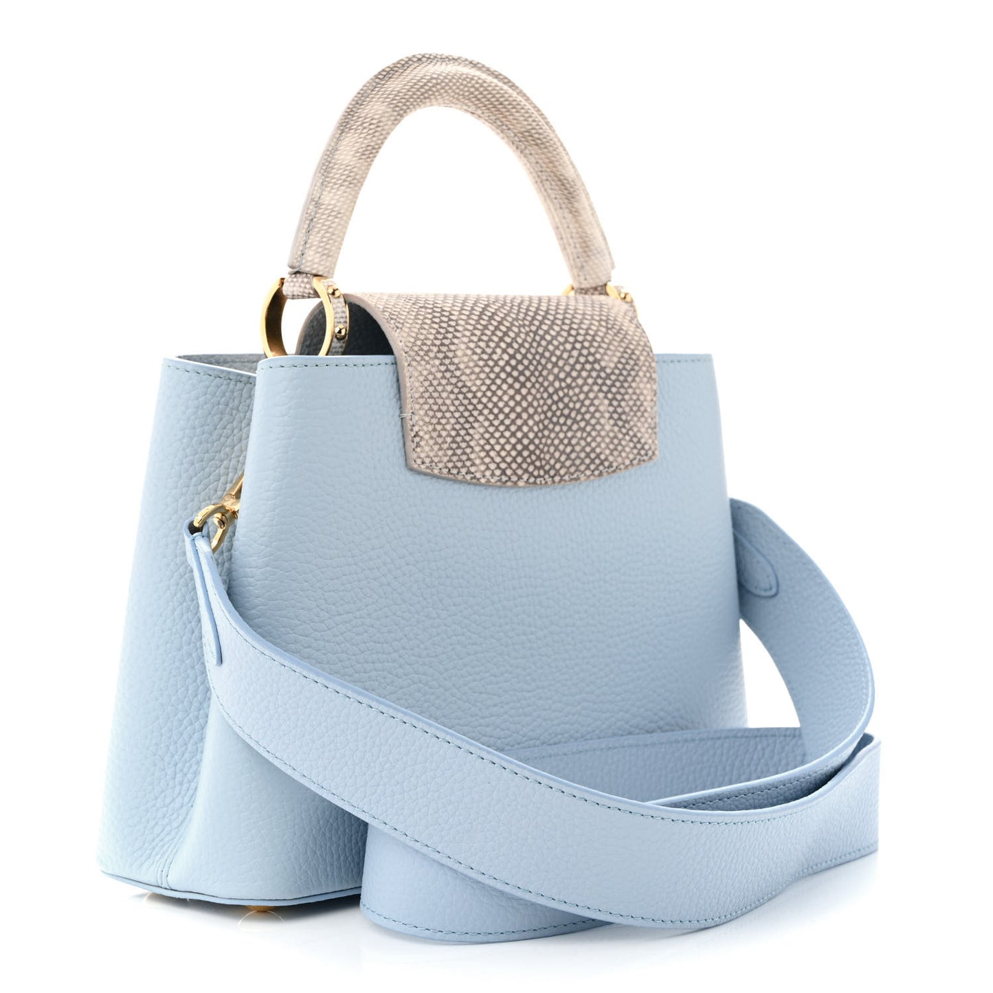 Taurillon Calfskin Karung Patchwork Capucines BB Olympe Blue