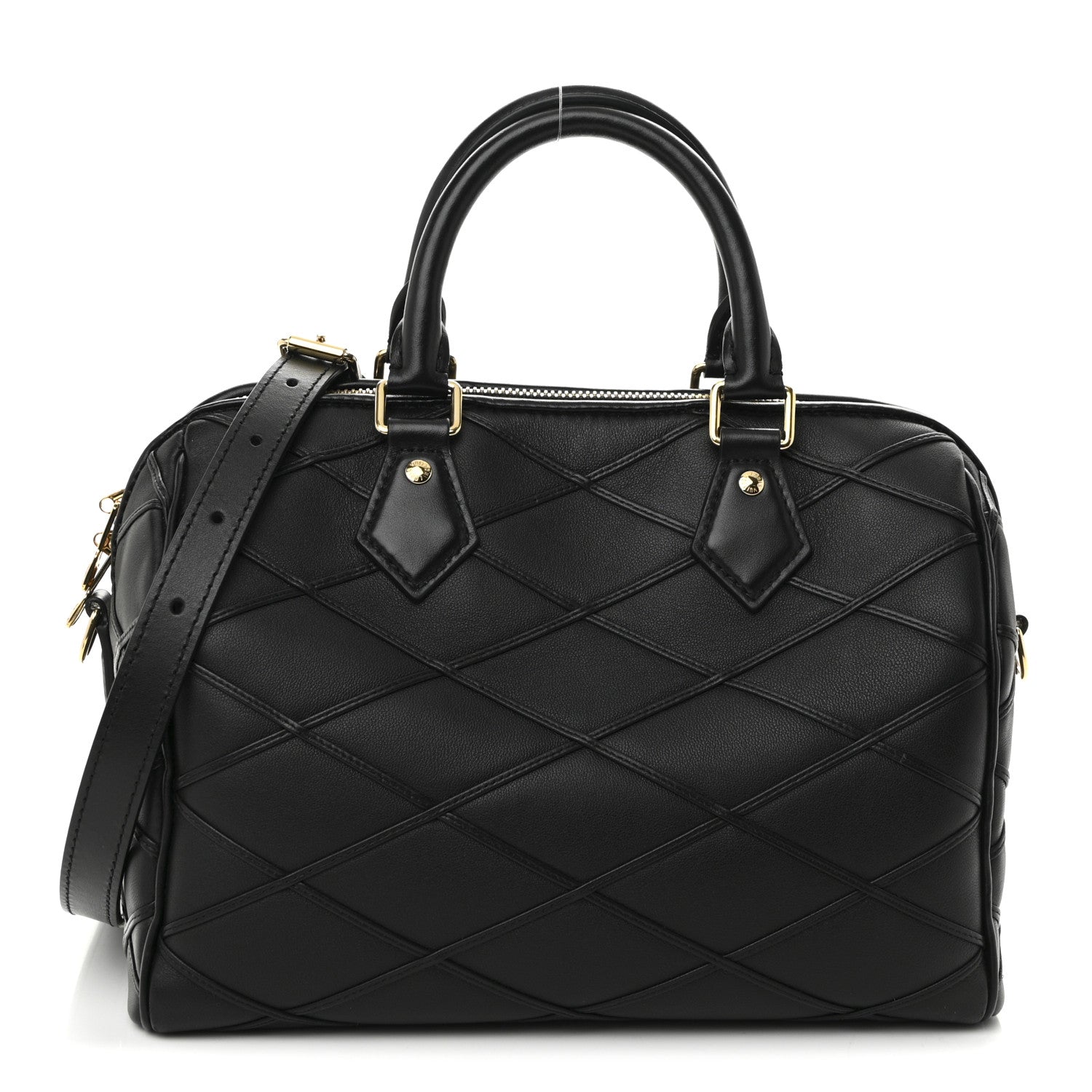 Louis Vuitton Lambskin Malletage Speedy Bandouliere 25 Black 1 of 9