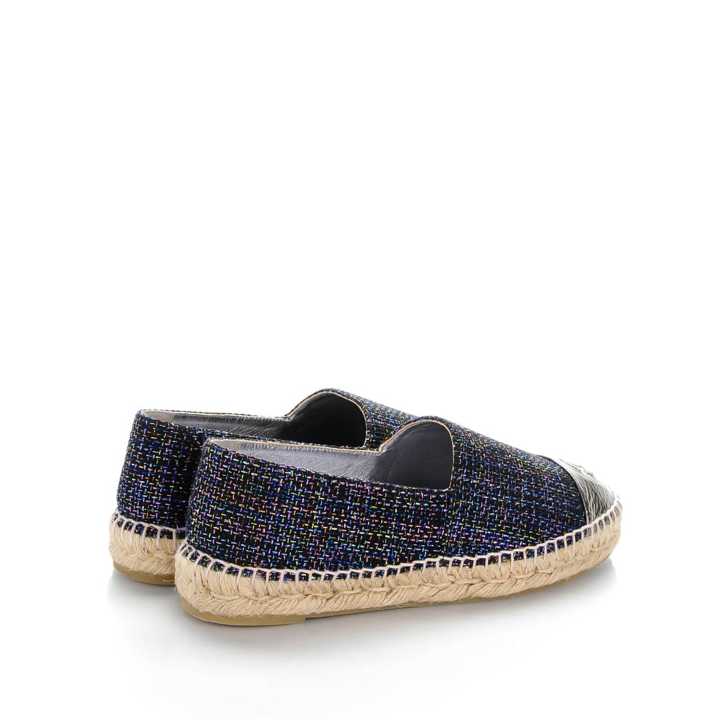 Tweed Patent Goatskin CC Espadrilles 39 Black Pink Yellow