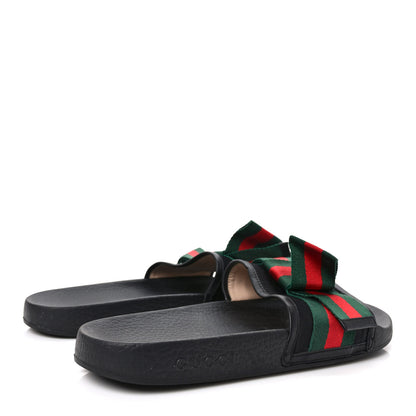 Gucci Satin Web Bow Slide Sandals 41 Black 4 of 8
