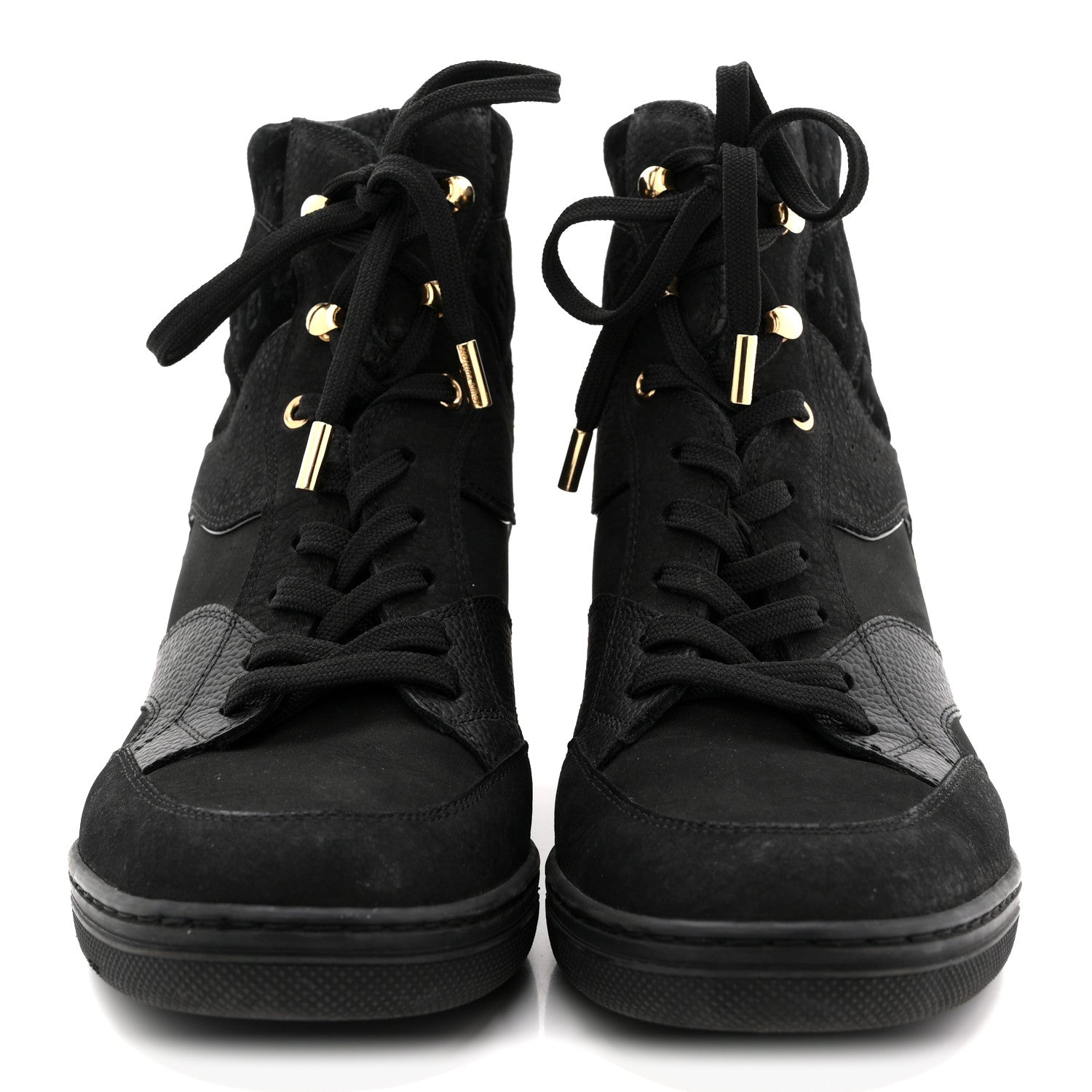 Louis Vuitton Calfskin Suede Monogram Cliff Top Wedge Sneakers 40 Black 3 of 11