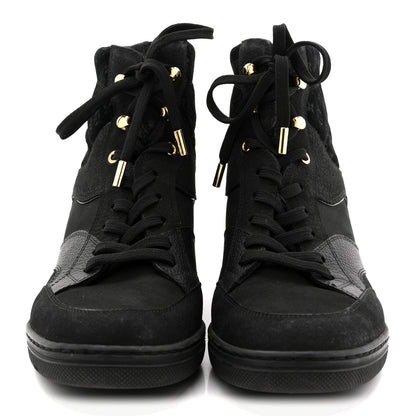 Louis Vuitton Calfskin Suede Monogram Cliff Top Wedge Sneakers 40 Black 3 of 11