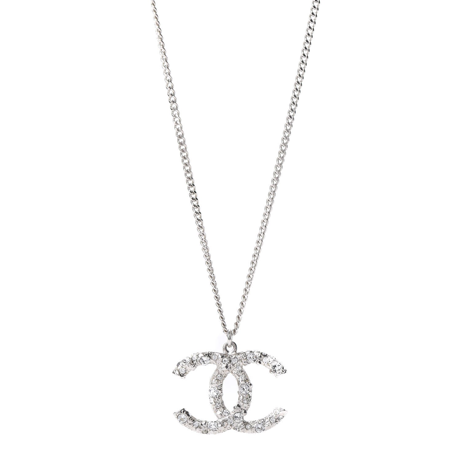 Chanel Crystal Large CC Necklace Silver 1 of 4