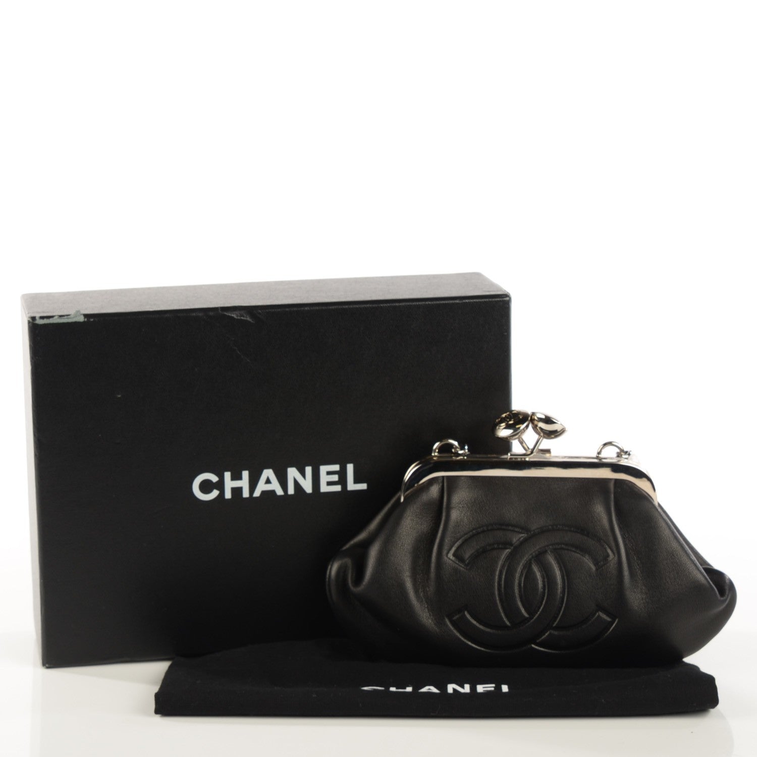 Chanel Lambskin CC Kiss Lock Evening Clutch Black 5 of 8