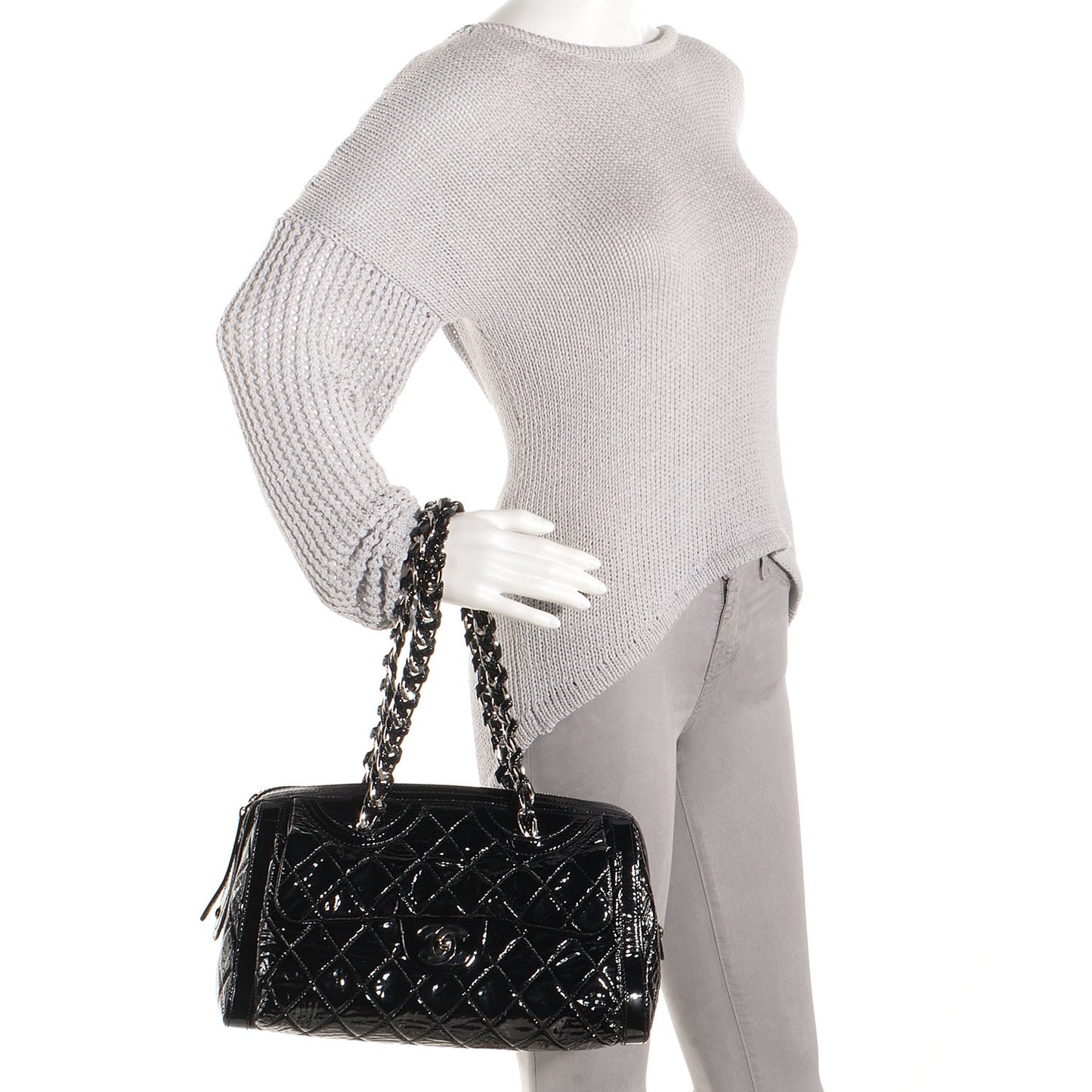 Patent Day Glo Flap Bag Black