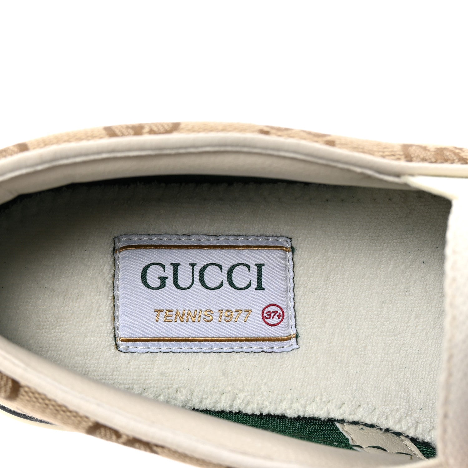 Gucci GG Monogram Womens 1977 Tennis Slip On 30mm Sneakers 37.5 Beige Ebony Mystic White 8 of 9