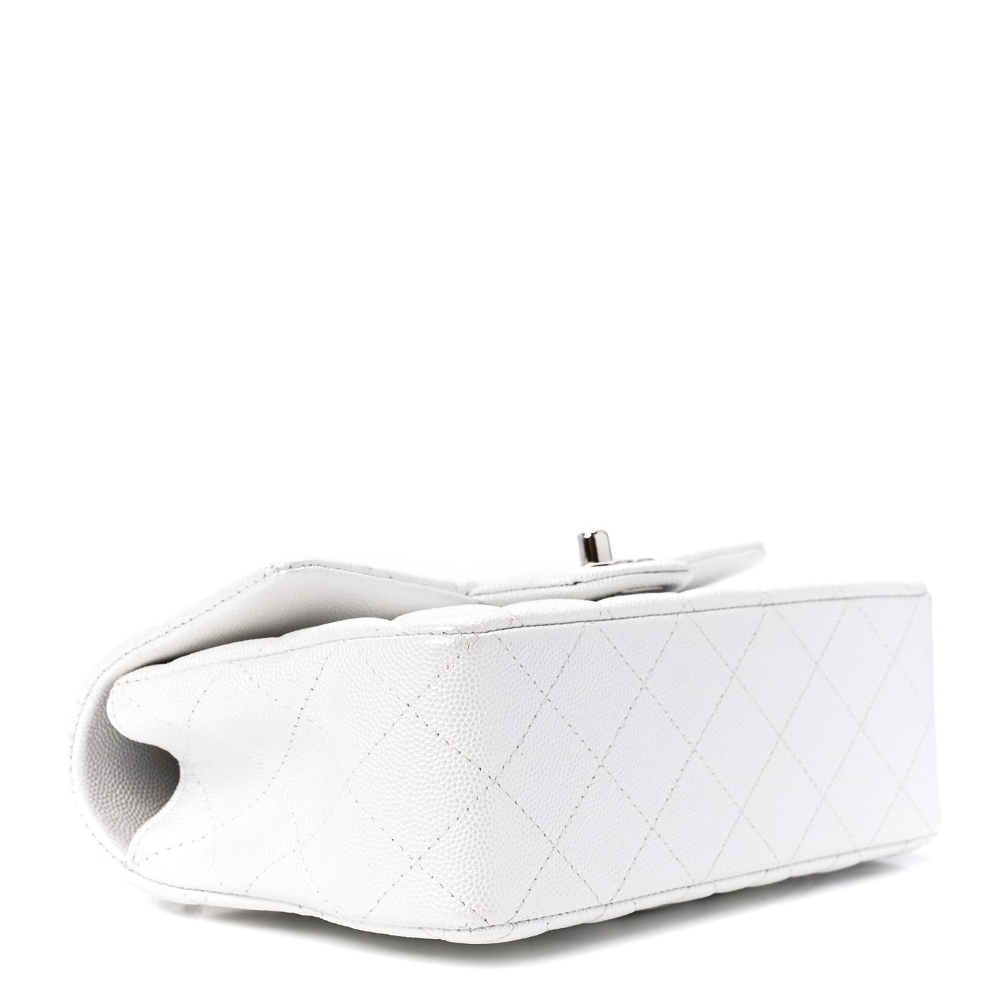 Iridescent Caviar Quilted Mini Top Handle Rectangular Flap White