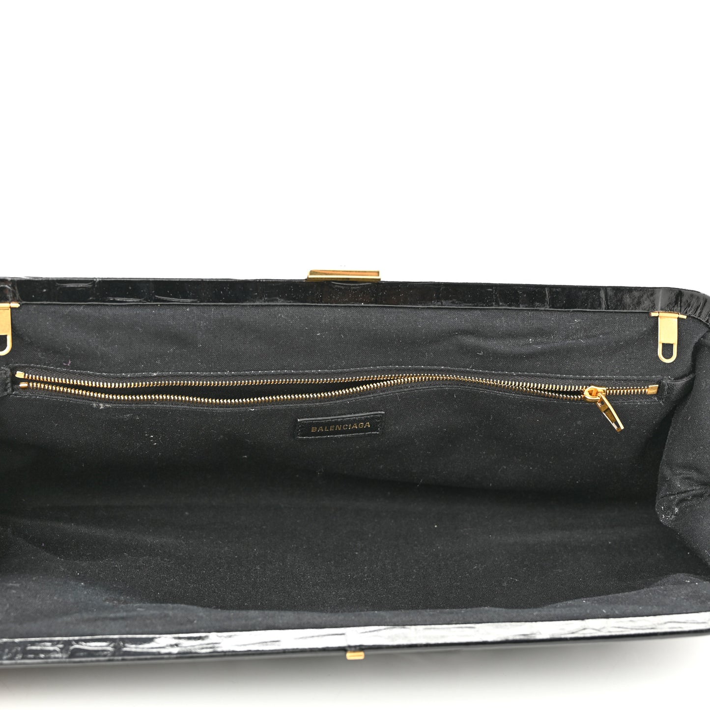 Shiny Supple Calfskin Logo Crocodile Embossed XL Cloud Clutch Black White