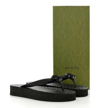 Gucci Rubber Chevron Womens GG Thong Sandals 38 Black 8 of 8