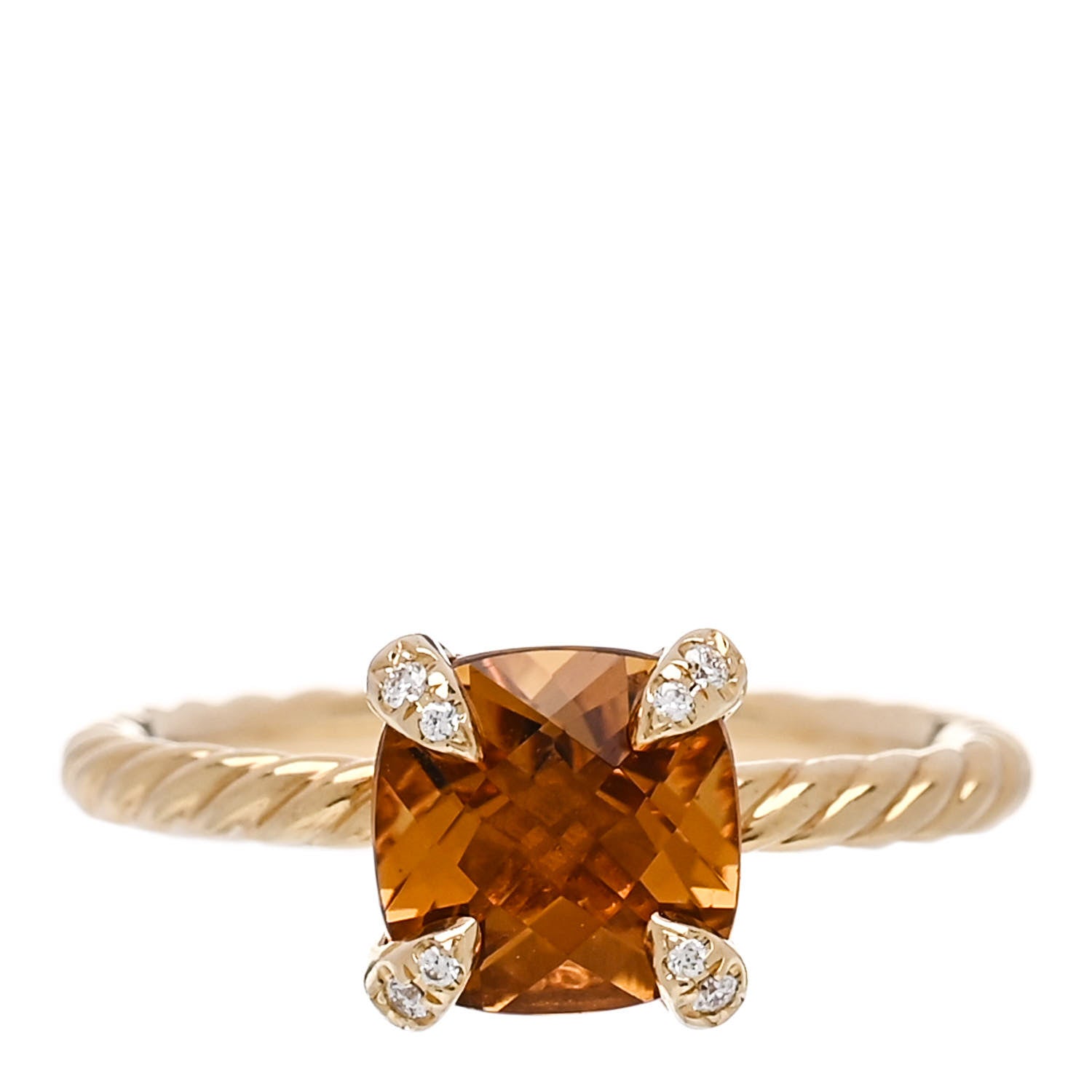 David Yurman 18K Yellow Gold Diamond Citrine 7mm Chatelaine Ring 46 3.75 1 of 5