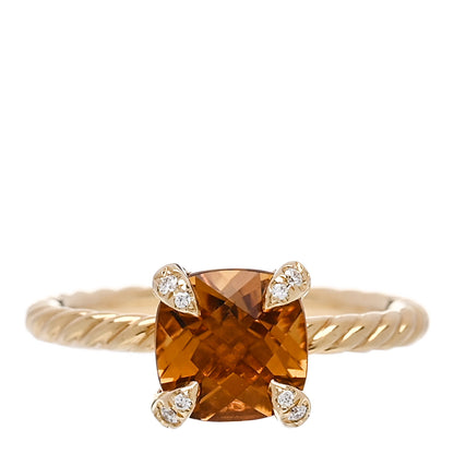 David Yurman 18K Yellow Gold Diamond Citrine 7mm Chatelaine Ring 46 3.75 1 of 5