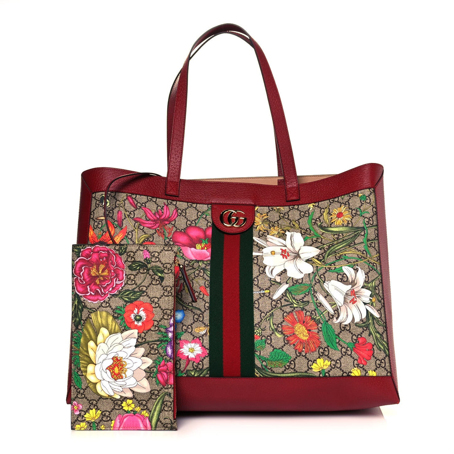 GG Supreme Monogram Flora Web Large Ophidia Tote Red