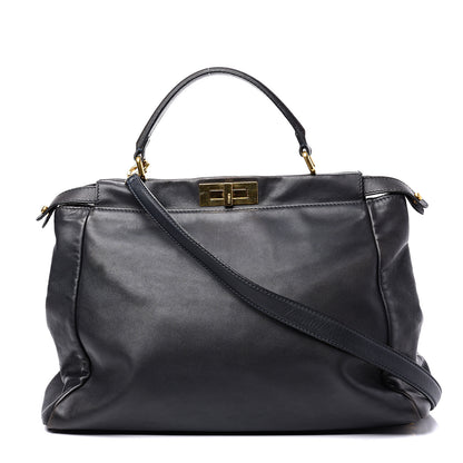 Fendi Calfskin Denim Zucca Large Peekaboo Iconic Satchel Navy 1 of 11