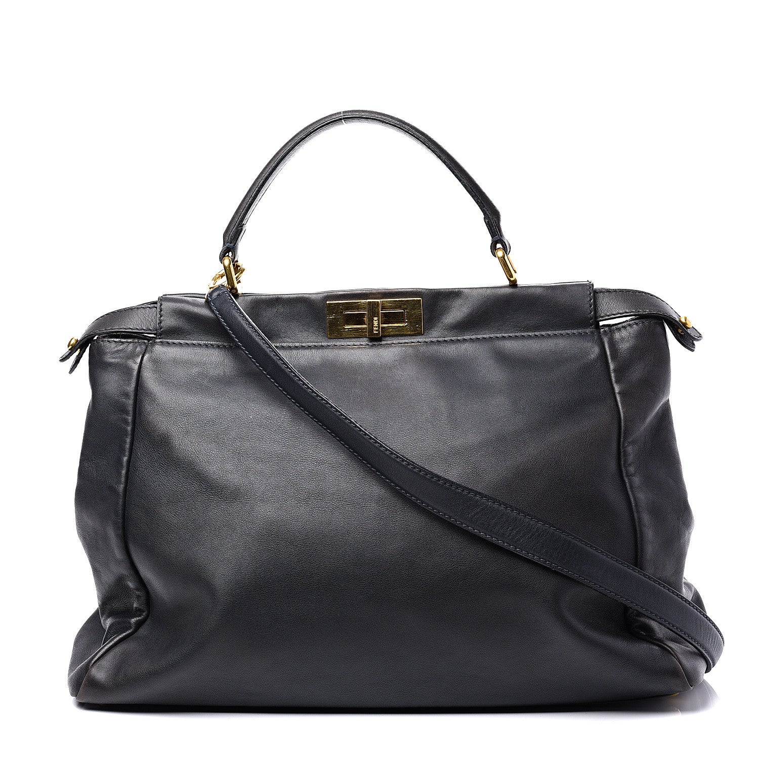 Fendi Calfskin Denim Zucca Large Peekaboo Iconic Satchel Navy 1 of 11