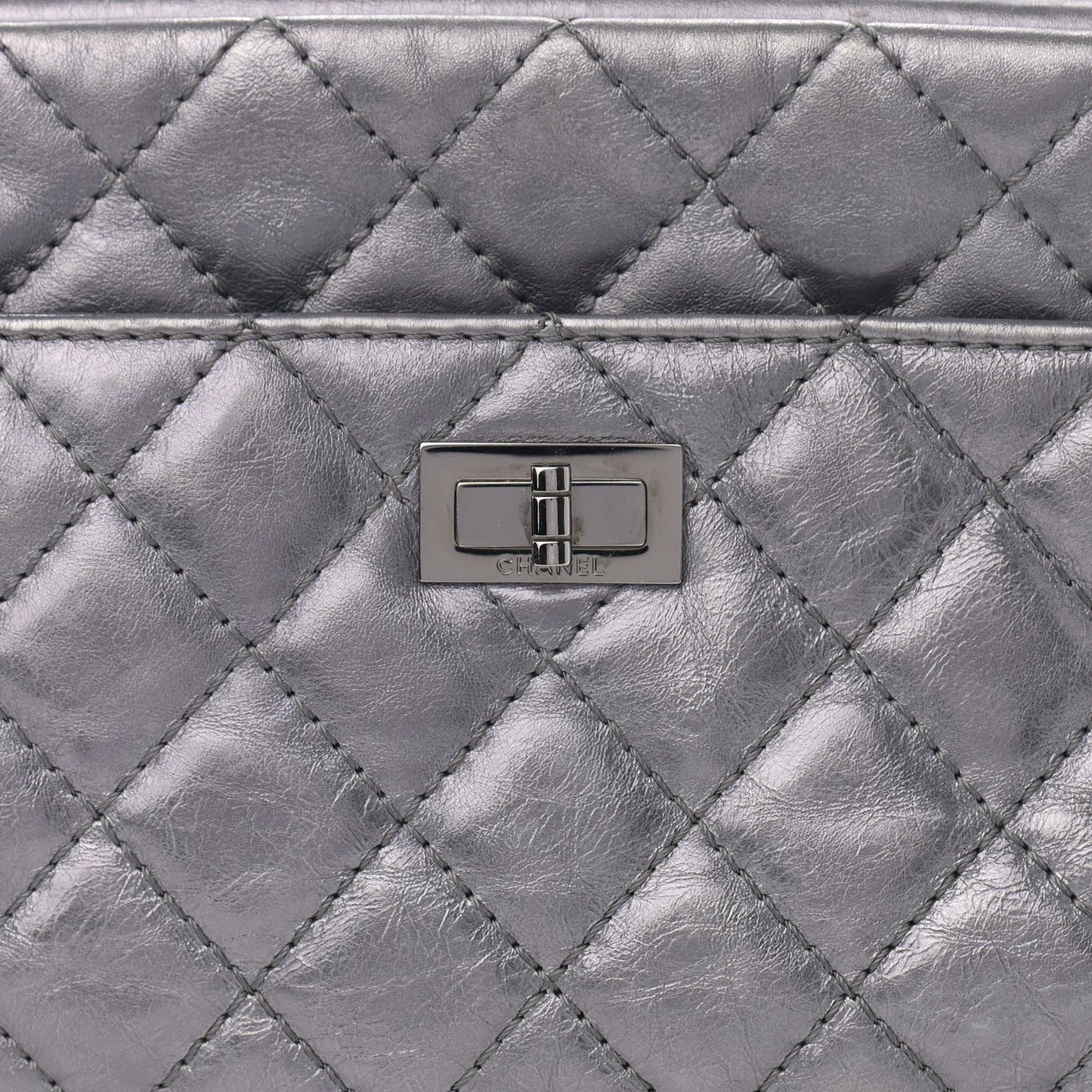 Metallic Aged Calfskin Quilted Medium Reissue Camera Case Dark Silver