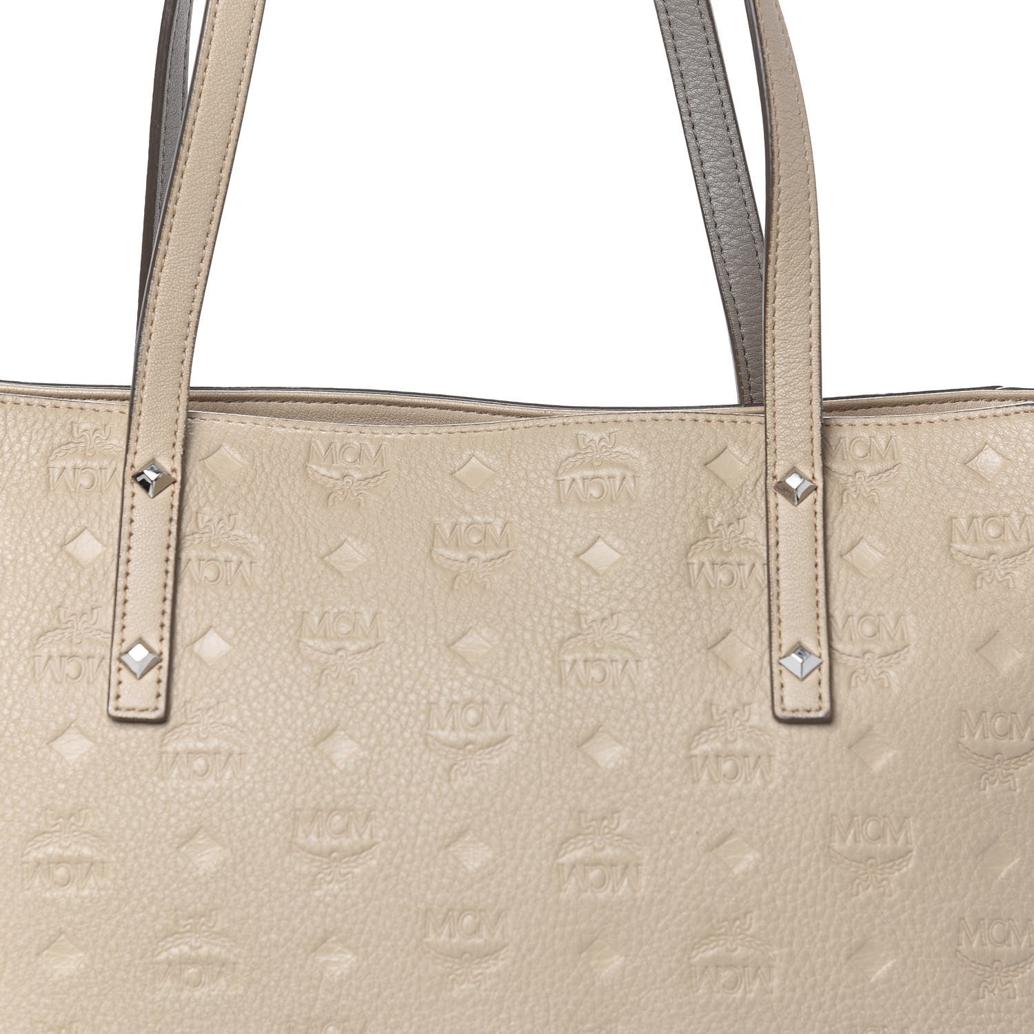 MCM Calfskin Ottomar Monogram Medium Klara Top Zip Tote New Beige 17 of 17