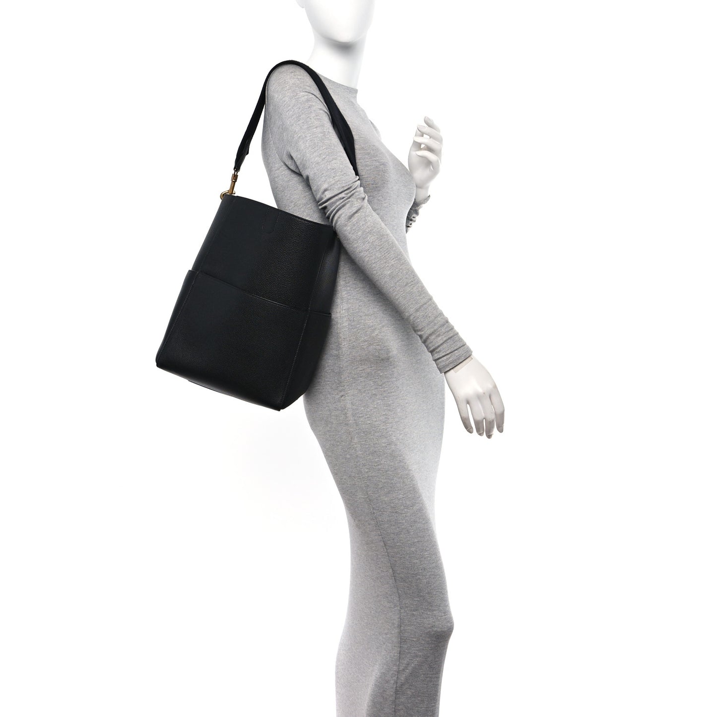 Soft Grained Calfskin Sangle Bucket Bag Black