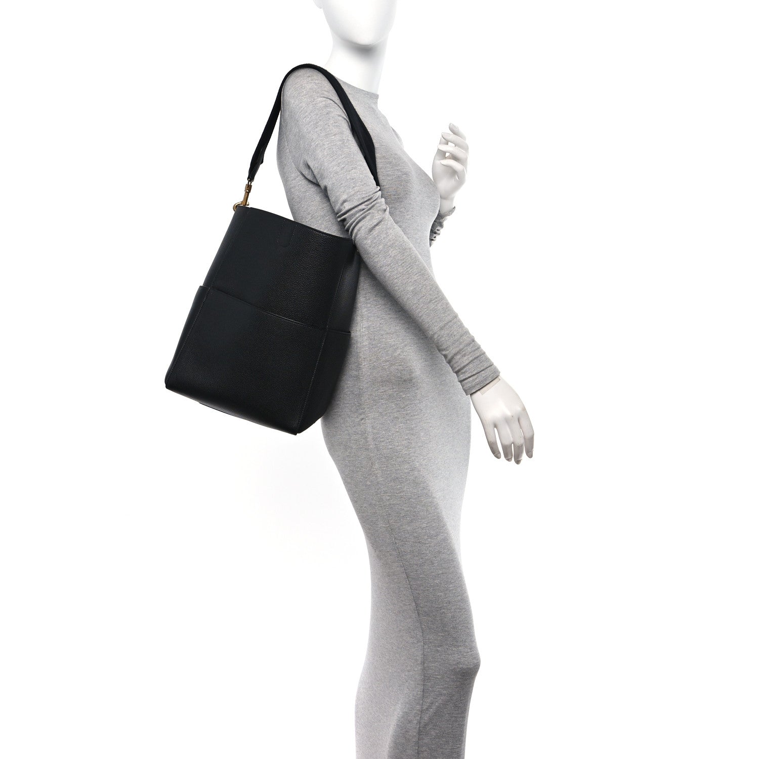 Celine Soft Grained Calfskin Sangle Bucket Bag Black 2 of 11