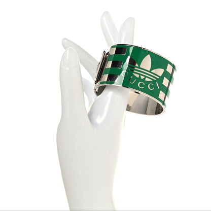 Gucci X ADIDAS Metal Enamel Cuff Bracelet S Silver Green 2 of 6