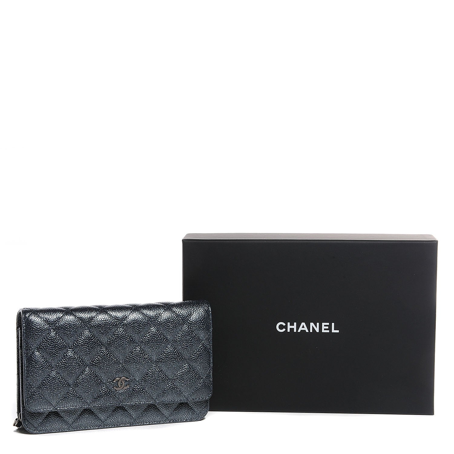 Chanel Metallic Caviar Quilted Wallet On Chain WOC Charcoal 9 of 9