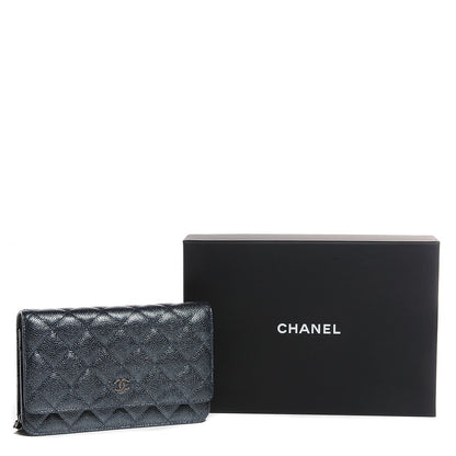 Chanel Metallic Caviar Quilted Wallet On Chain WOC Charcoal 9 of 9