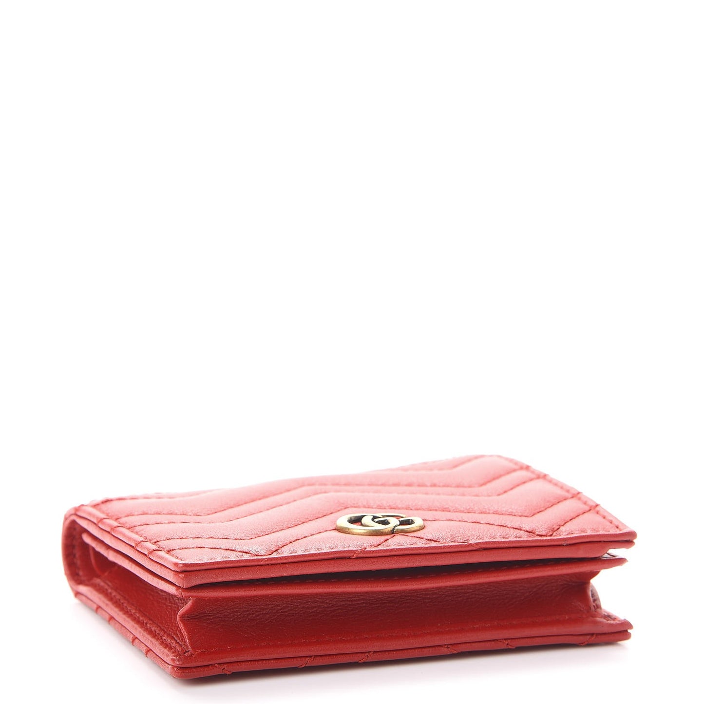 Calfskin Matelasse GG Marmont Card Case Hibiscus Red