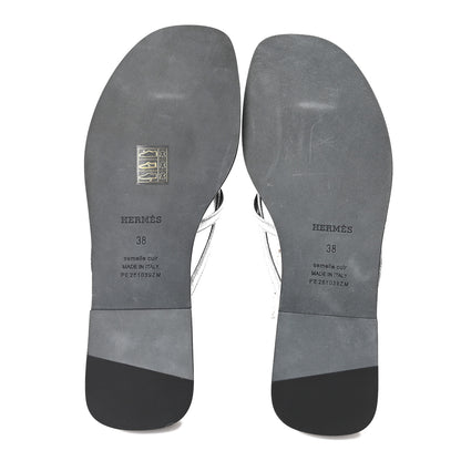 Hermes Metallic Goatskin Miss Sandals 38 Gris Argente 6 of 9