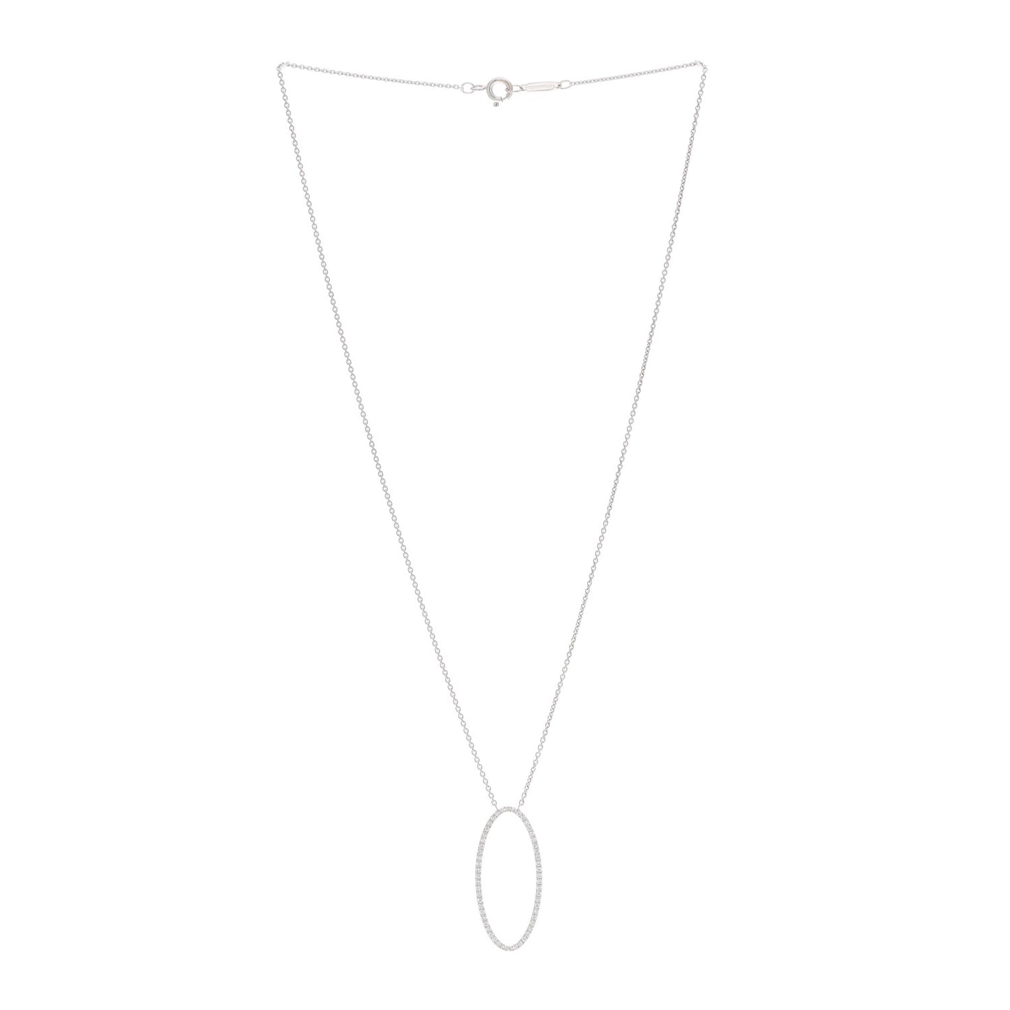 18K White Gold Diamond Metro Oval Pendant Necklace